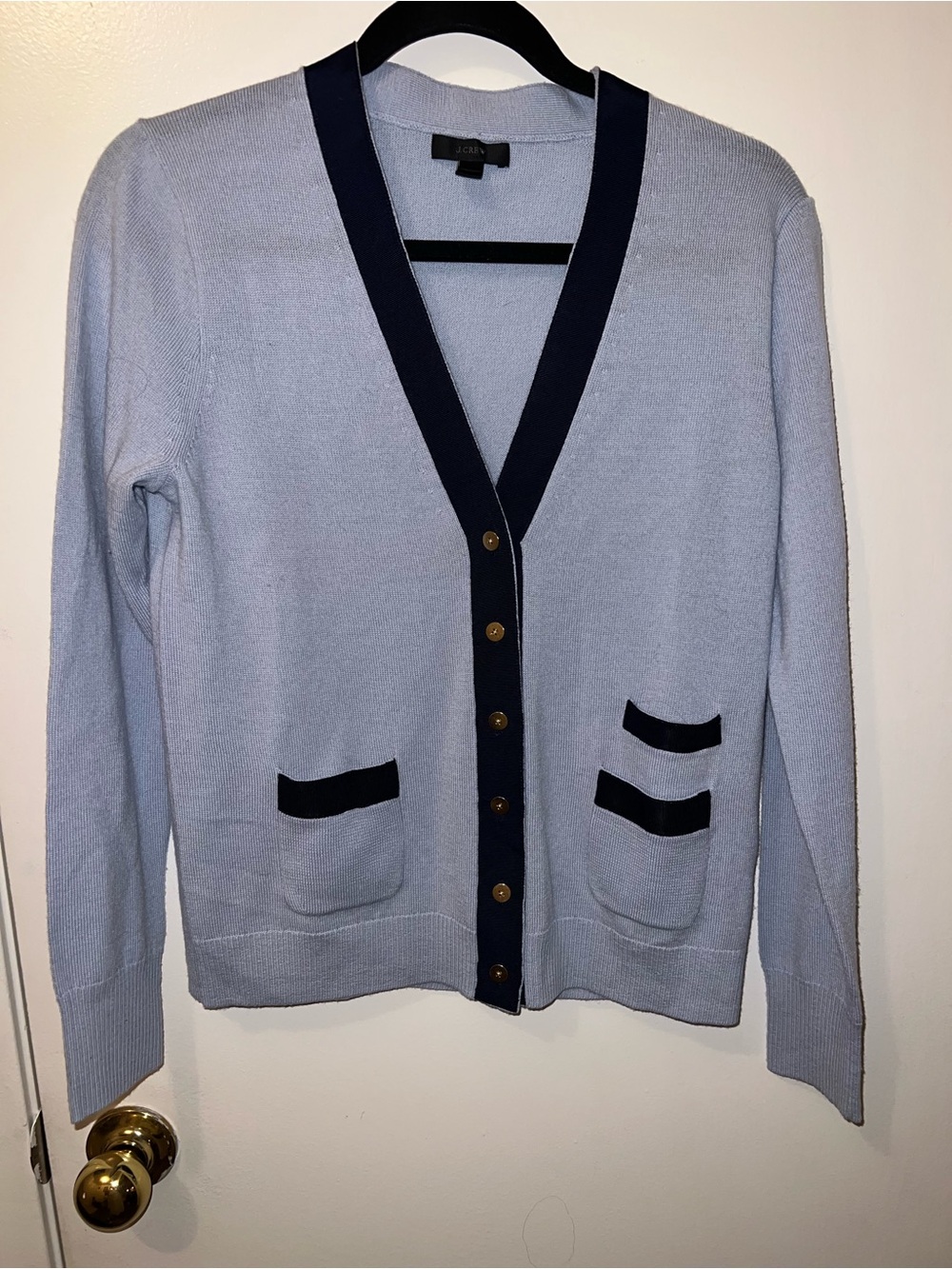 J. Crew Light Blue Cardigan with Navy Trim